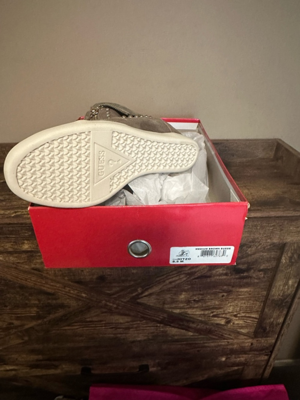 Guess Taupe Wedge High-Top Sneakers with Stud & Side Zipper - Picture 2 of 6